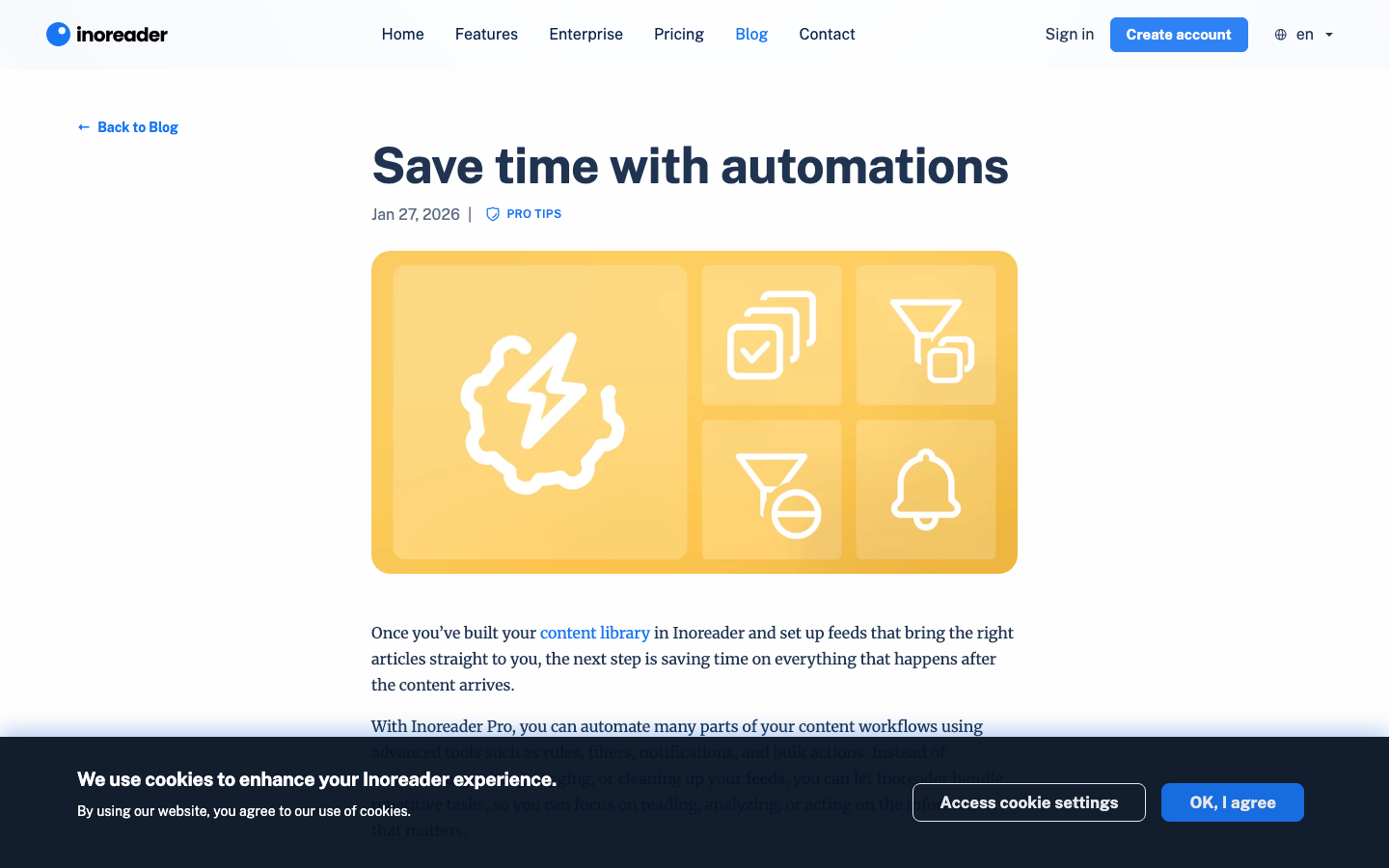 Inoreader 官方 Automations：以 trigger、condition 与 action 组织处理链