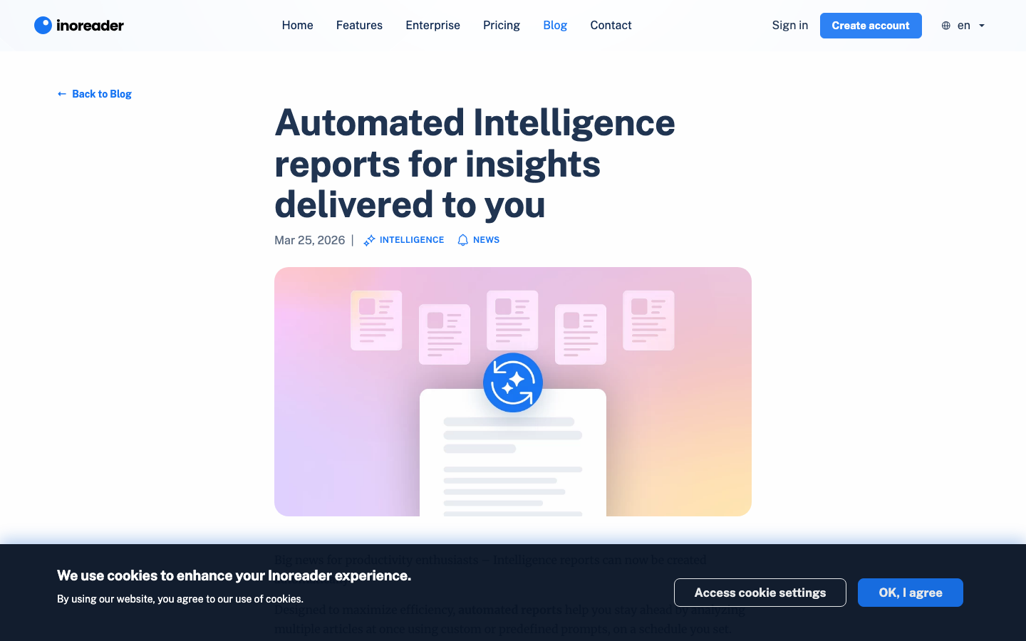Inoreader 官方 Automated Intelligence Reports 页面