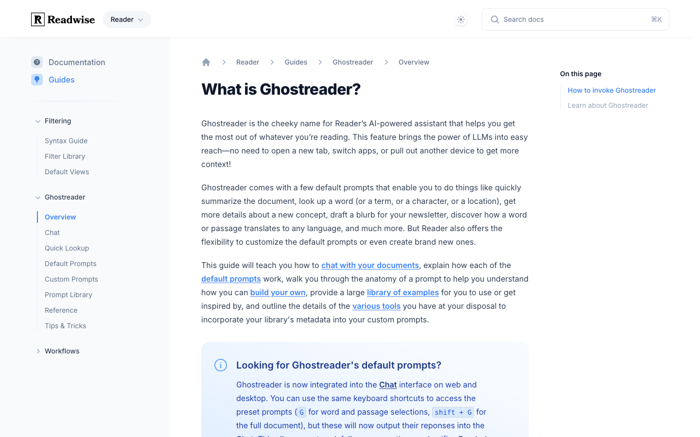 Readwise 官方 Ghostreader 文档与交互说明