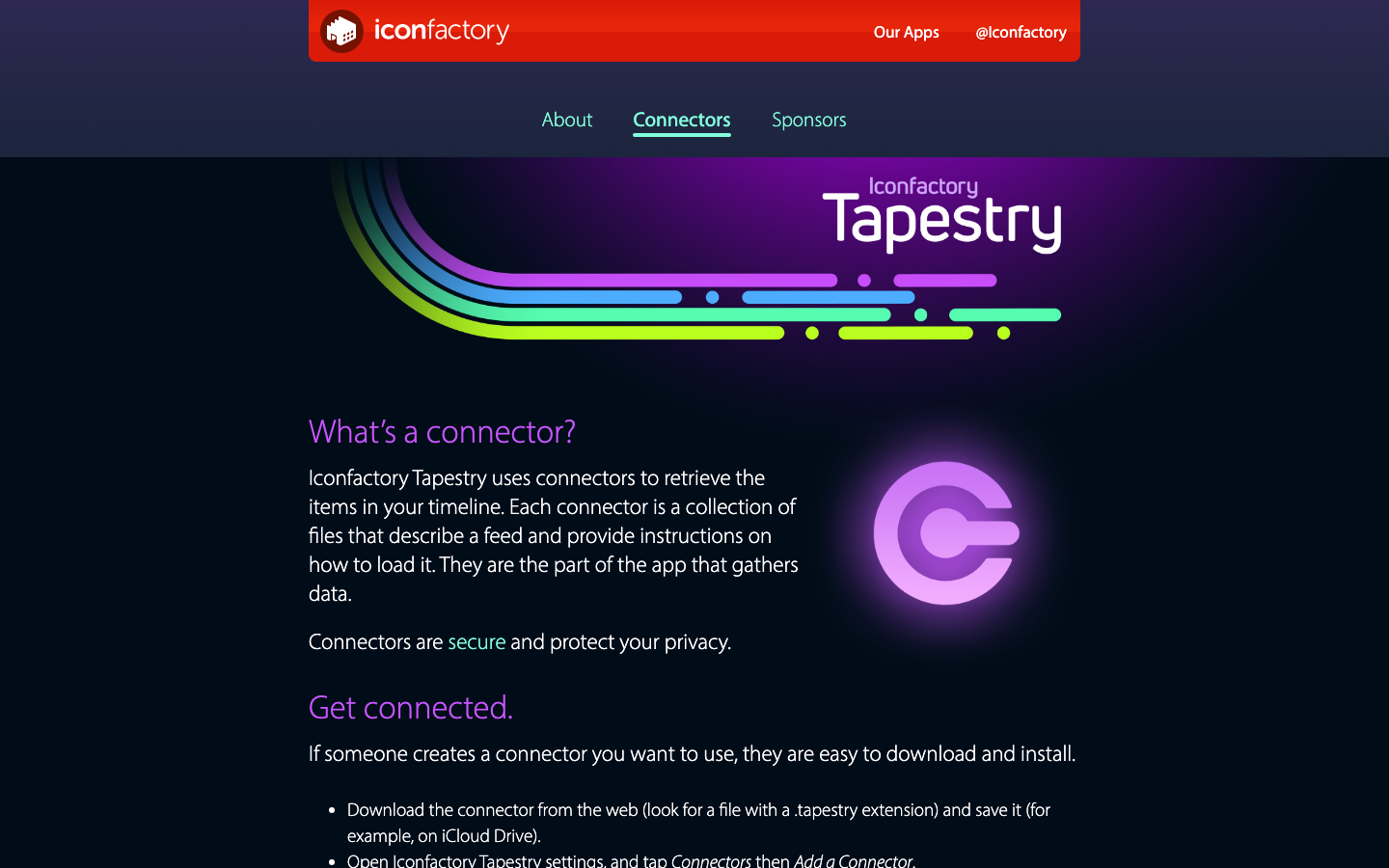 Tapestry 官方 Connector 页面展示可安装的开放连接生态